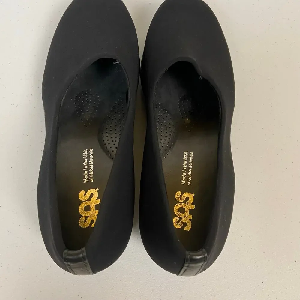 SAS Bliss Black Slip On Loafer Tripad Casual Comfort Wedge Shoes 9 WW $155